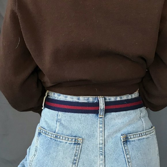 Vintage coach linen leather belt blue Medium large - Picture 4 of 7